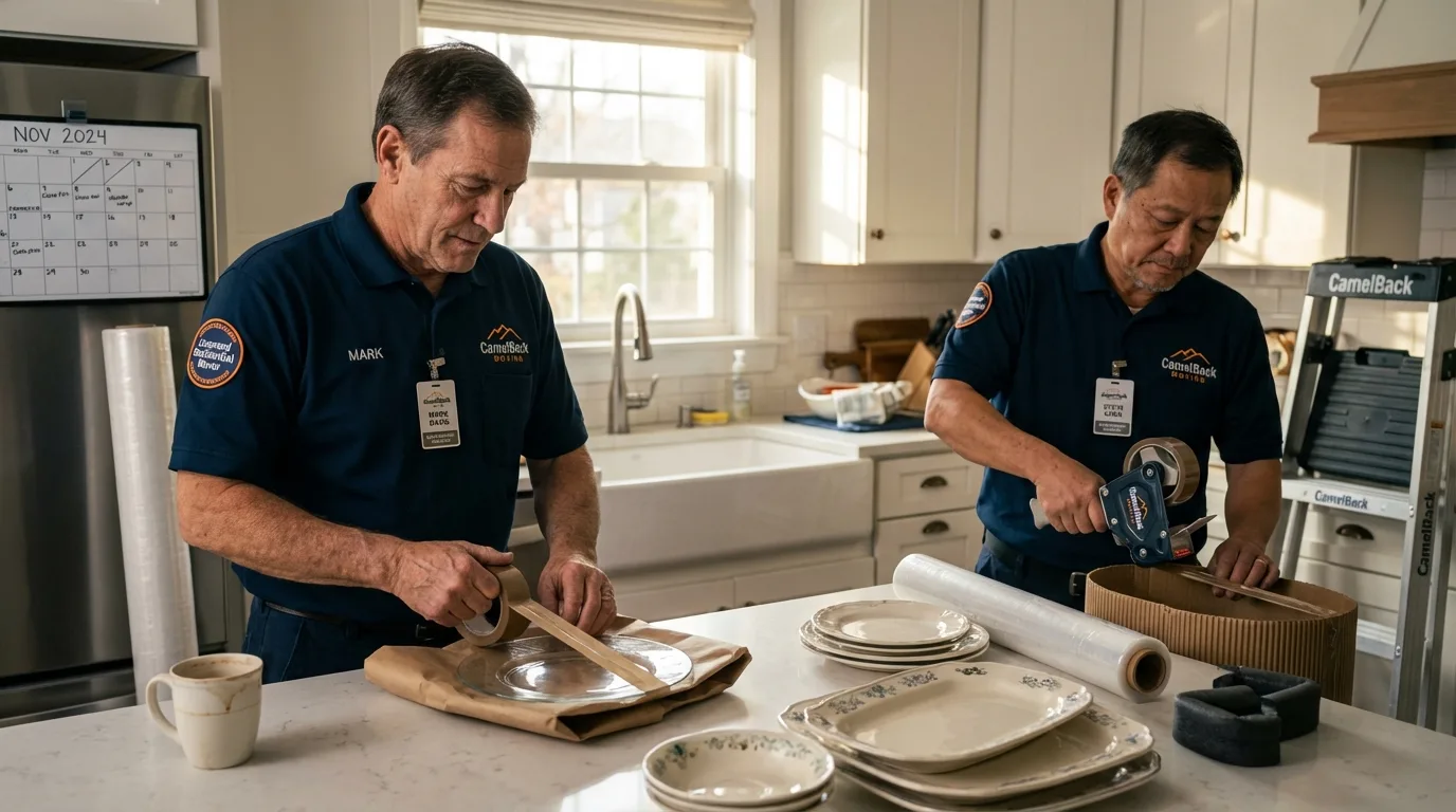 Professional crew packing kitchen dishware in Newport, OH